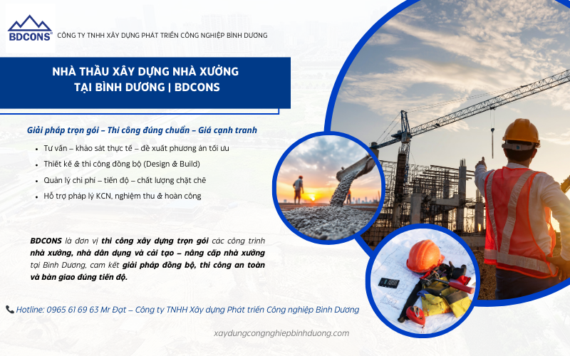 BDCONS - Nhà thầu xây dựng nhà xưởng tại Bình Dương uy tín