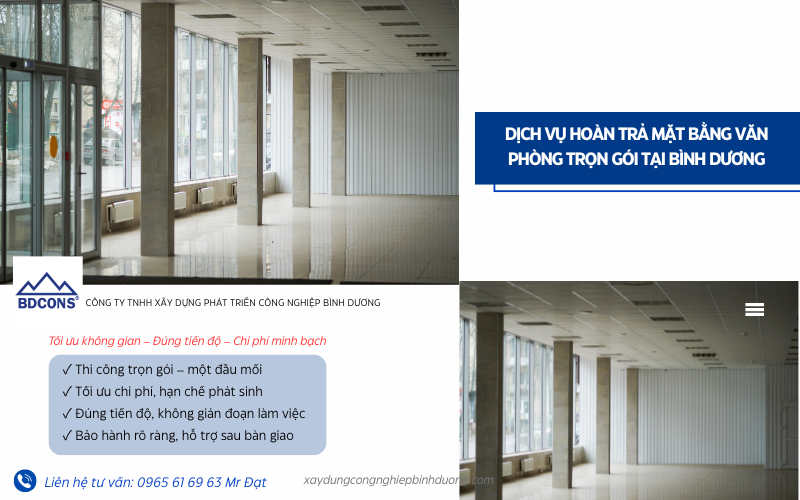 Dịch vụ hoàn trả mặt bằng văn phòng trọn gói tại Bình Dương