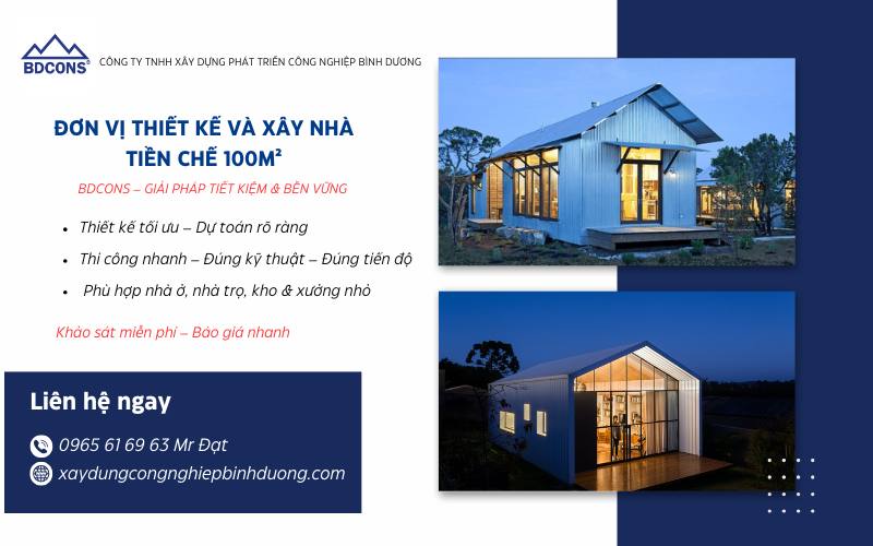 Đơn vị thiết kế và xây nhà tiền chế 100m² BDCONS