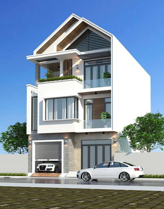 Mẫu nhà ống tân cổ điển 3 tầng có gara ô tô