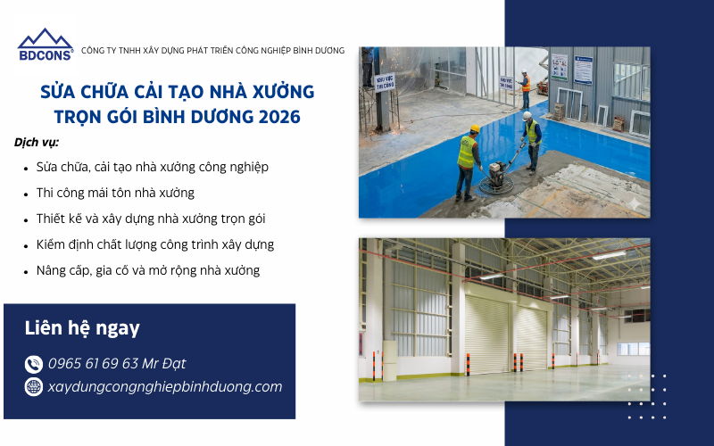 Dịch vụ sửa chữa cải tạo nhà xưởng Bình Dương - BDCONS