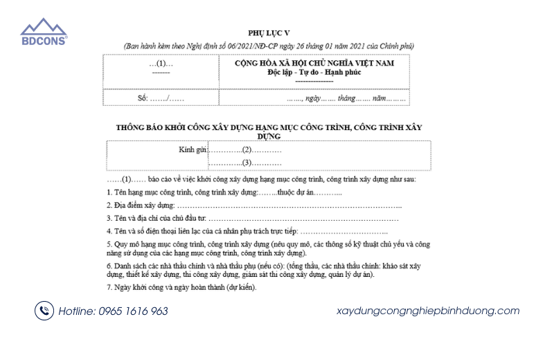 Mẫu thông báo khởi công xây dựng nhà ở riêng lẻ mới nhất