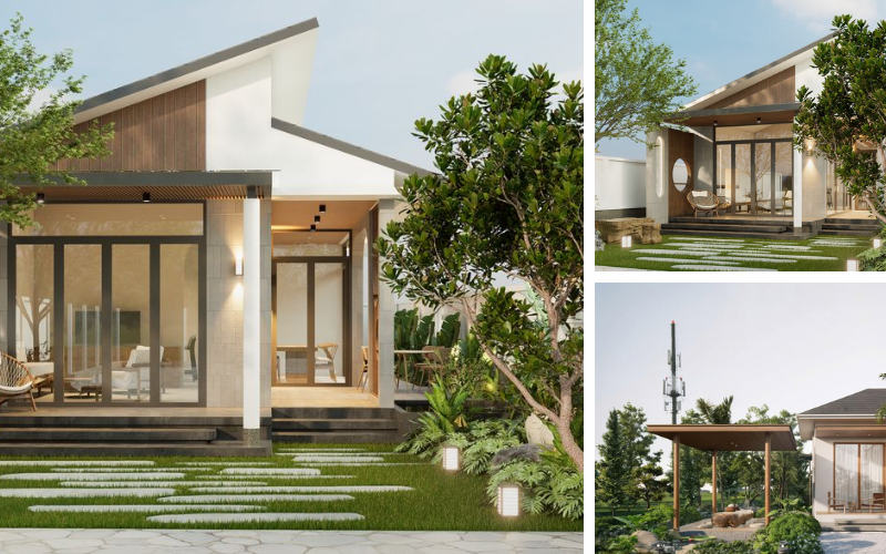 Mẫu nhà cấp 4 mái lệch hiện đại có gác lửng