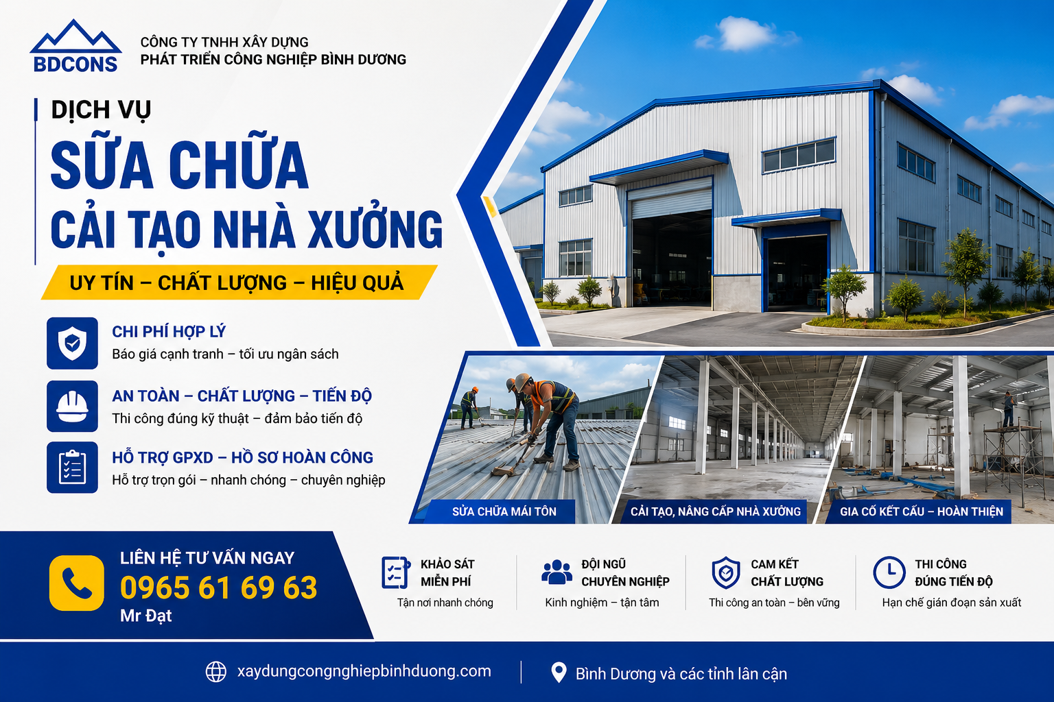Công ty sửa chữa nhà xưởng tại Bình Dương uy tín, thi công nhanh chóng