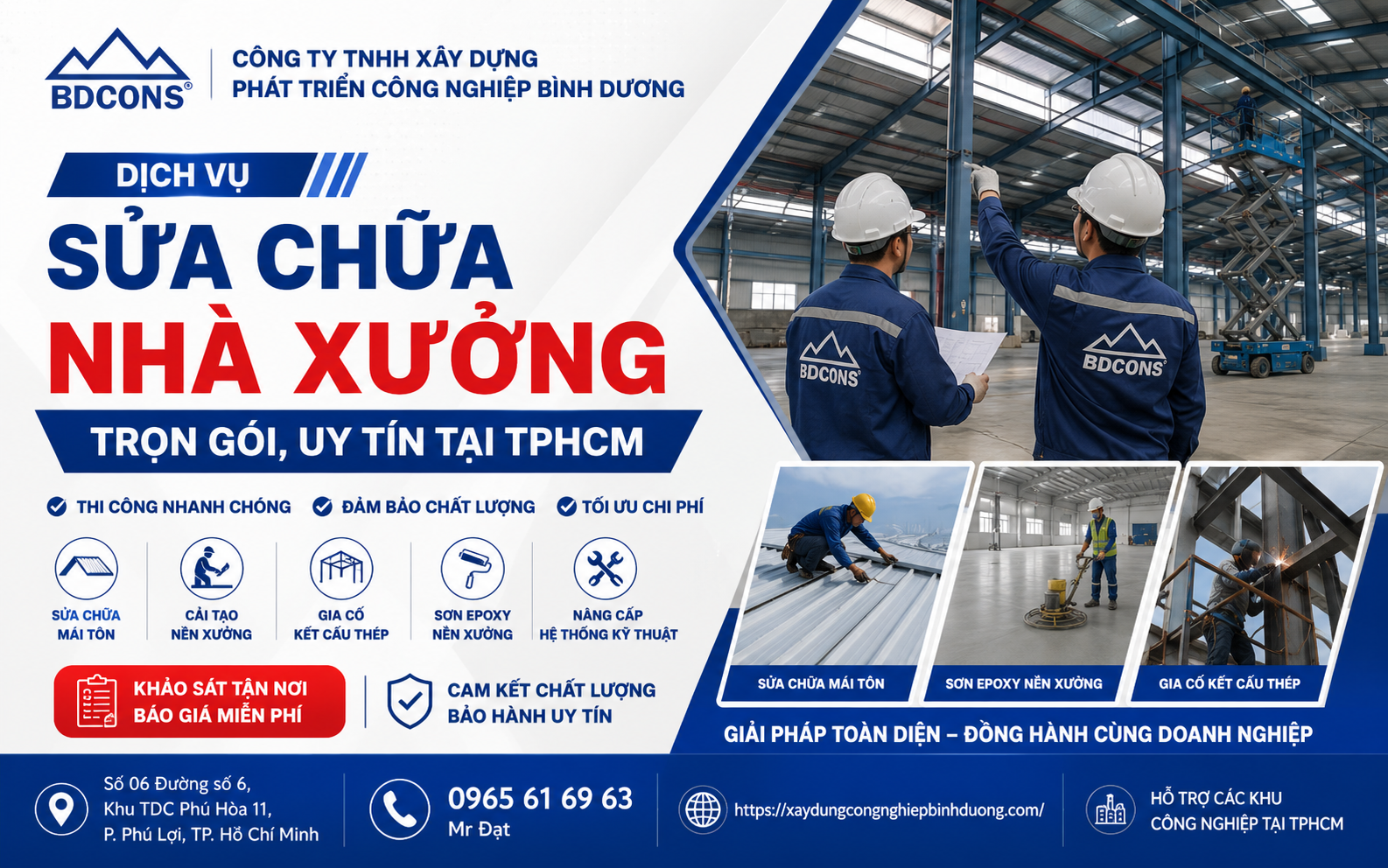 Dịch vụ sửa chữa nhà xưởng trọn gói uy tín tại TPHCM của BDCONS