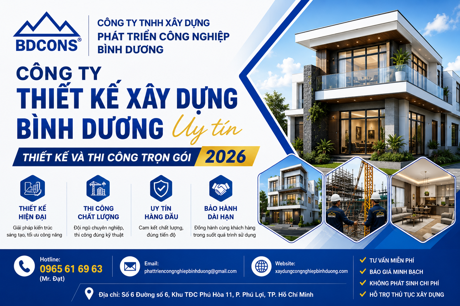Công ty thiết kế xây dựng Bình Dương uy tín thiết kế và thi công trọn gói BDCONS