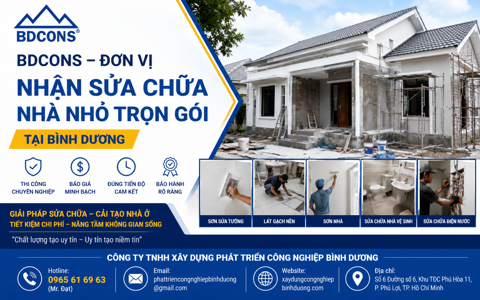 BDCONS – Đơn vị nhận sửa chữa nhà nhỏ trọn gói tại Bình Dương
